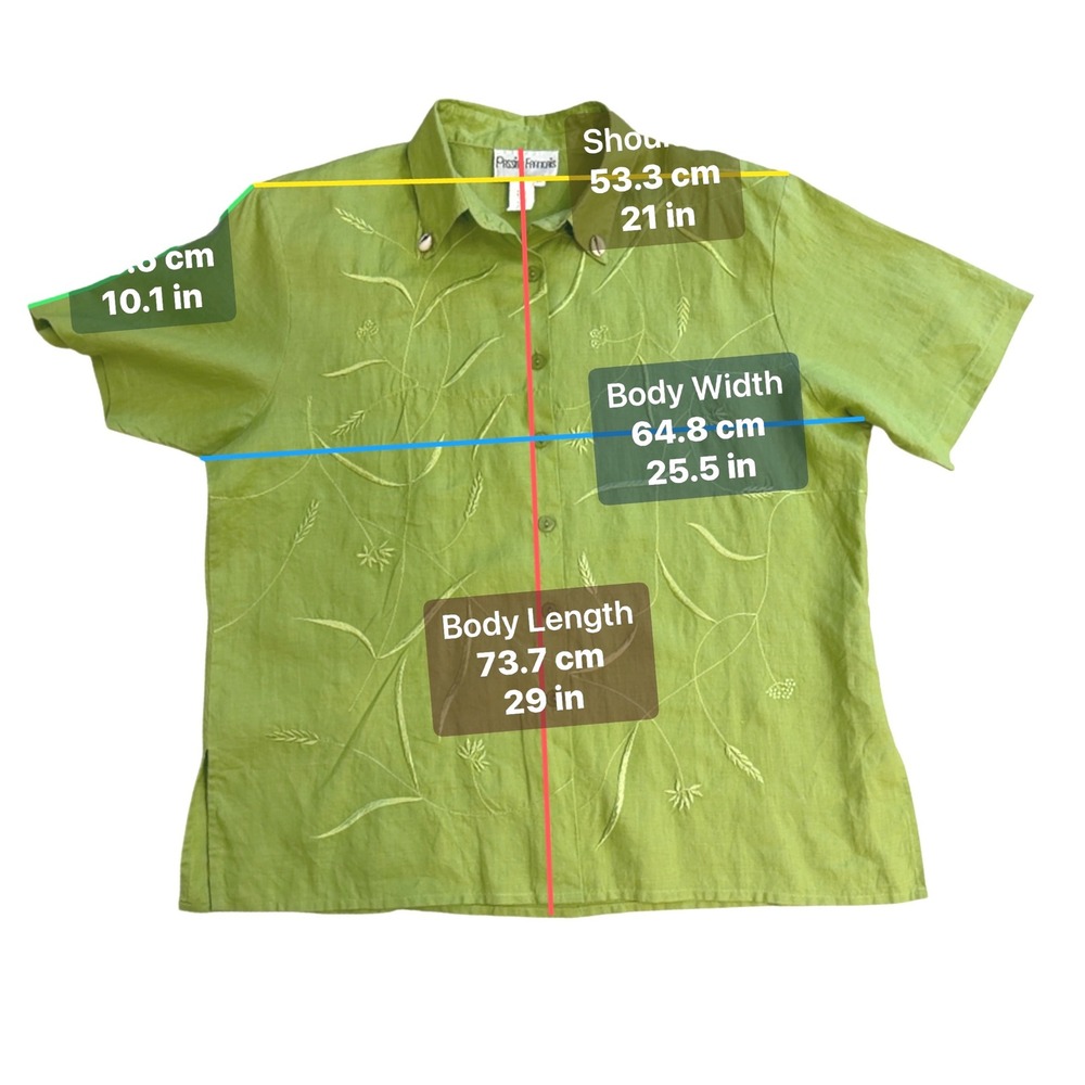Passion Francais Vtg Lime Green 100% Linen Embroidered Button Down Shirt Sz 20 - Picture 8 of 8
